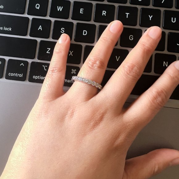 Round Cut Full Eternity Ring in Sterling Silver Promise Ring Engagement Ring - Picture 4 of 7